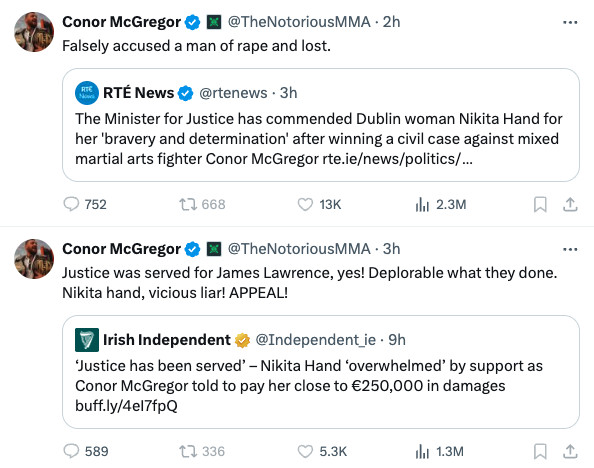 Conor McGregor reitera sua inocência em uma declaração de acompanhamento após ser considerado responsável por agressão sexual